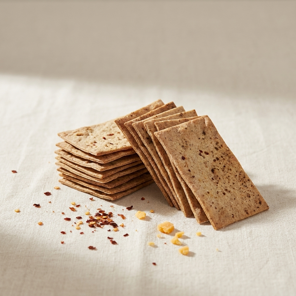 Cheddar and chilli lavash crisps on bone linen