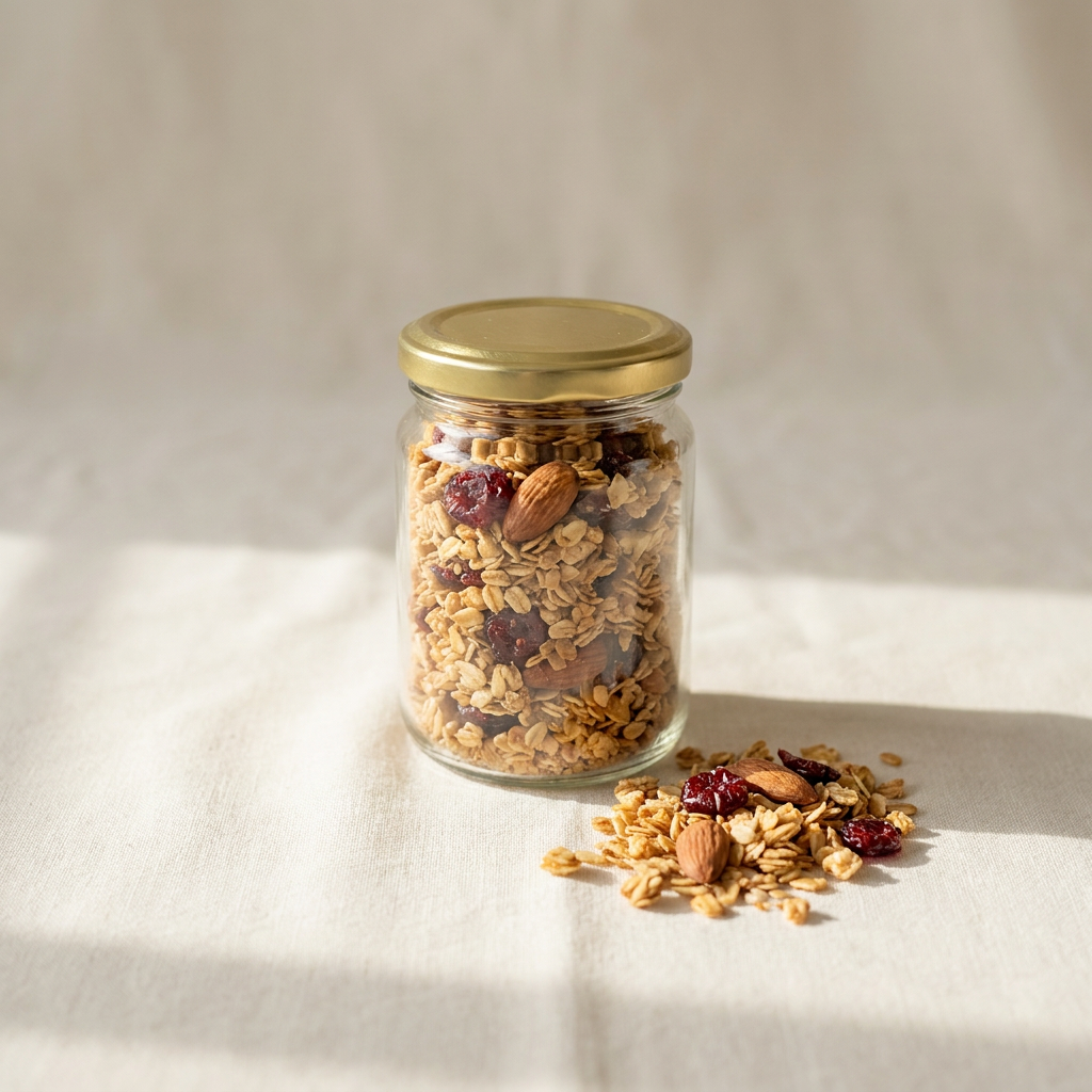 Jar of cranberry and almond granola