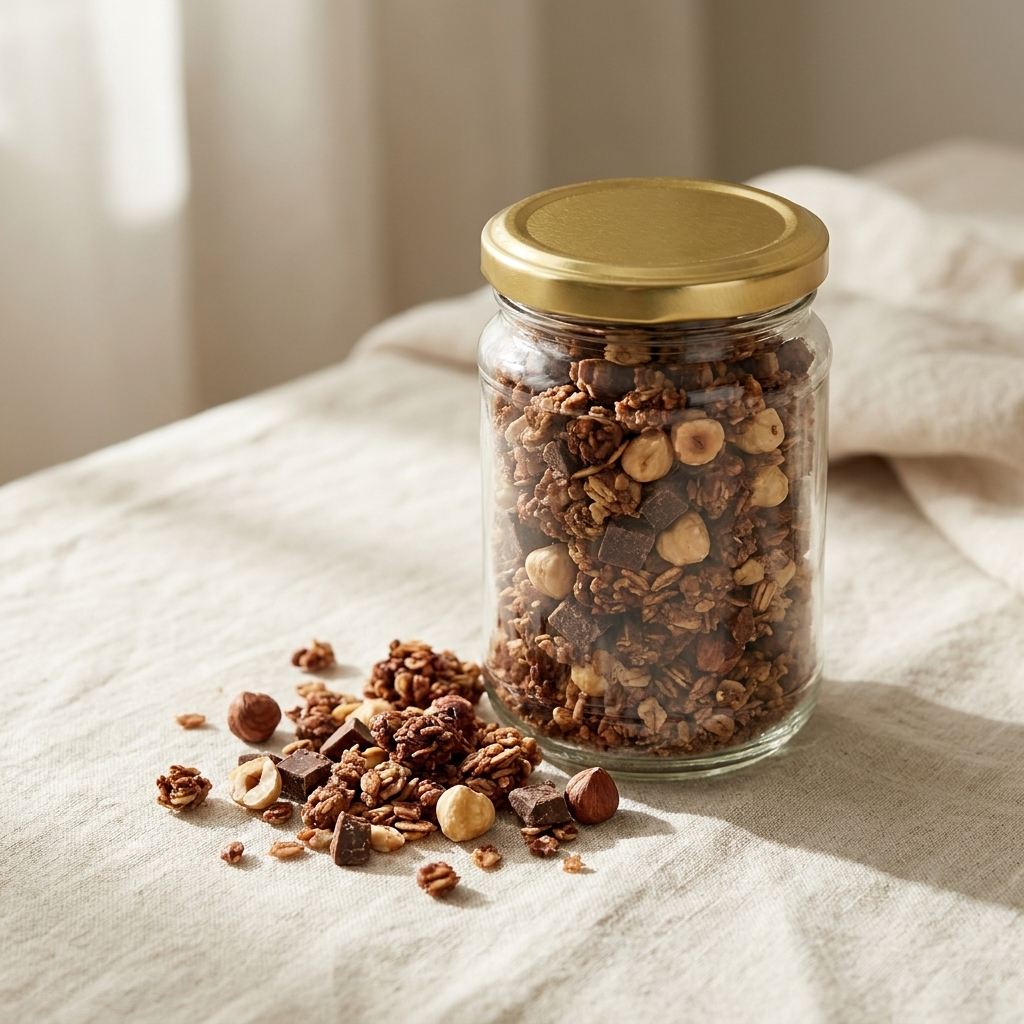 Jar of nutella and hazelnut granola